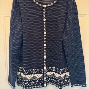 Appleseed's Navy and White Faire Island Cardigan Sweater